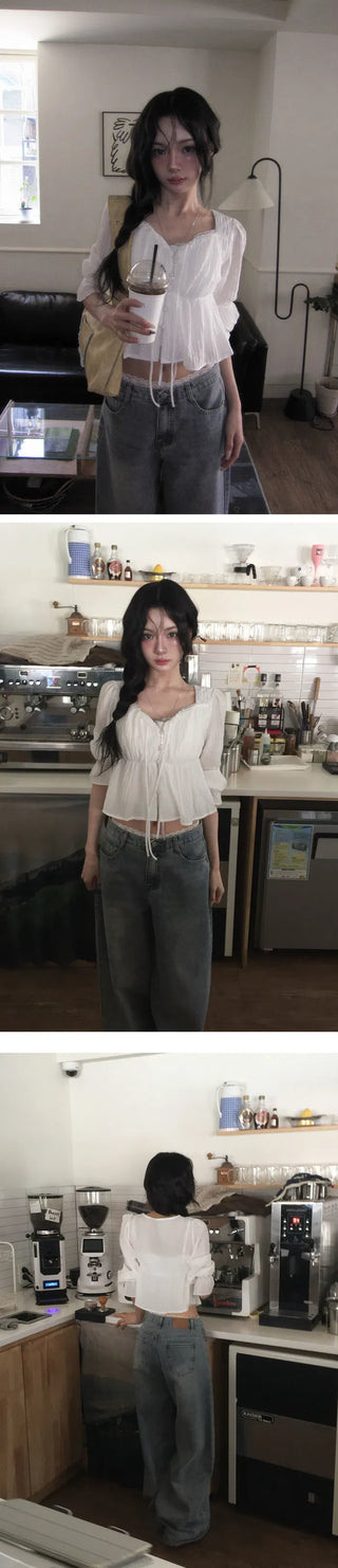 Fuwa Long Sleeve Shirred Blouse - 3 Colors