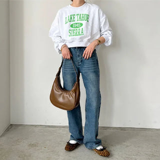 Brushed wide denim pants