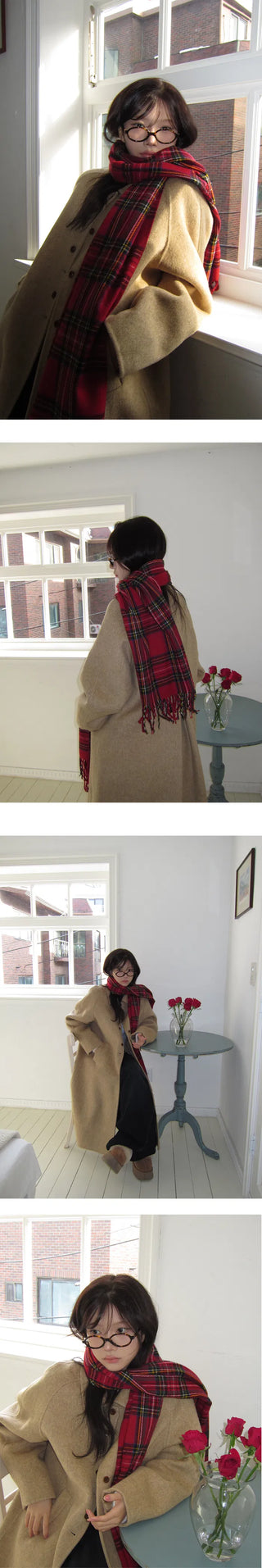 Red check wool muffler