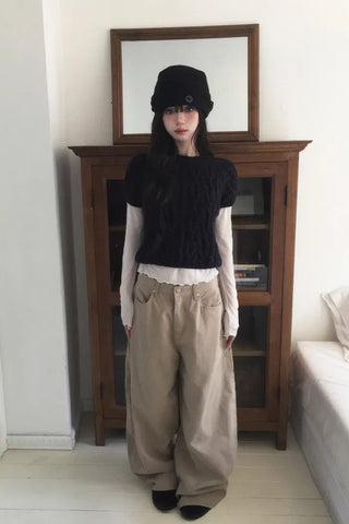 4-button secret pocket wide pants - 4 colors