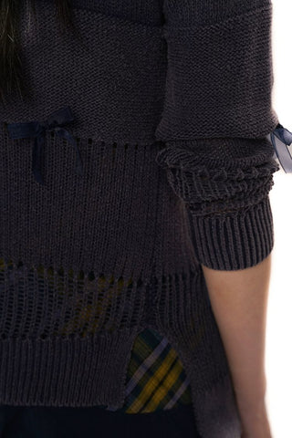 [Moromoro2] Openwork Mesh Bow V-Neck Knit  Cardigan