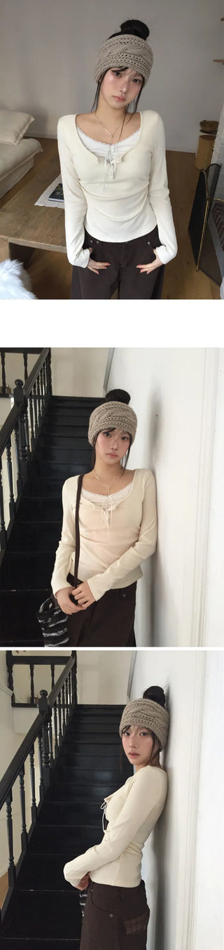 Baon Lace Shirring T-Shirt - 4 Colors