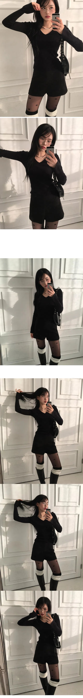 Mon Daily Collar V-Neck Long Sleeve Ribbed Knitwear - 3 Colors