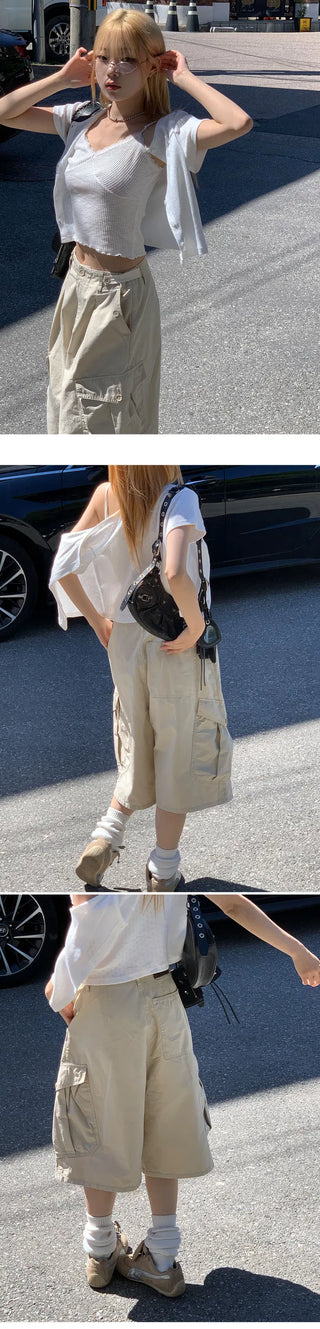 Wide Cargo Bermuda Pants - 2 colors