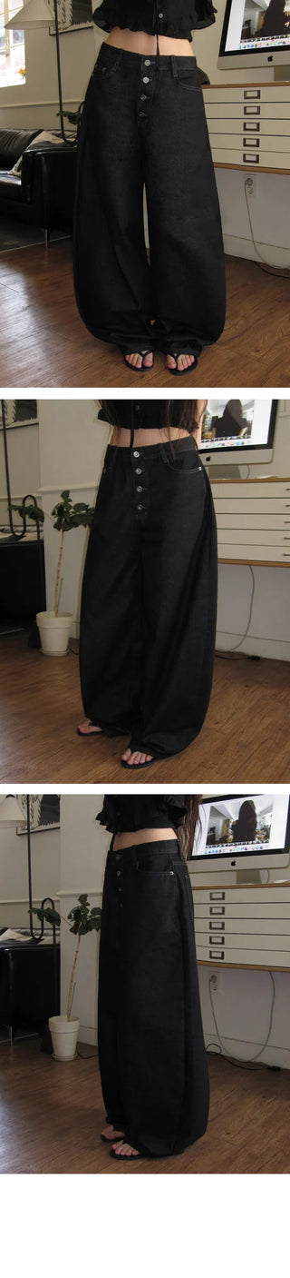 Four-button Wide Balloon Raw Denim - 2 colors