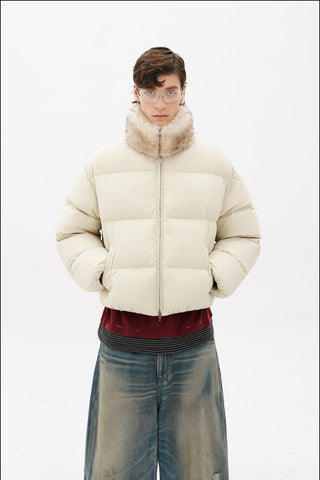 [MASONPRINCE] Quilted Oversized Down Jacket with Fur Collar