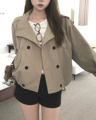 (2 colors) High-neck cropped trench coat outerwear