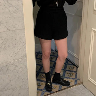 Bloom High-Waisted Tweed Shorts (Black)