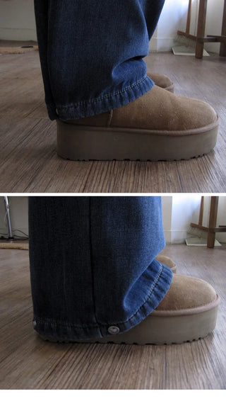Folder Hem Snap Two-Way Faded Denim Pants - 4 Colors
