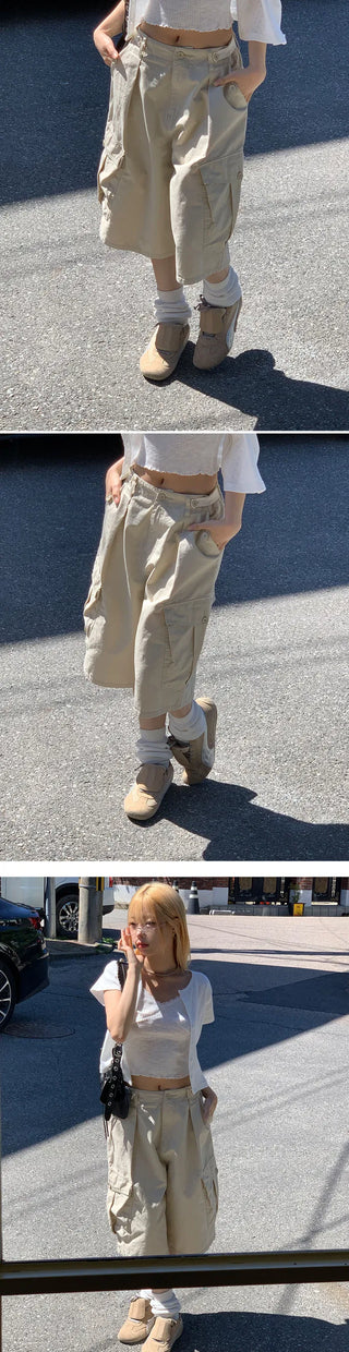 Wide Cargo Bermuda Pants - 2 colors