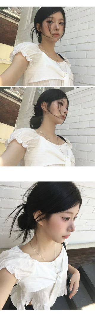 Ribbon Knot Puff Crop Blouse - 3 Colors