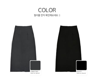 Slit elastic waist long skirt