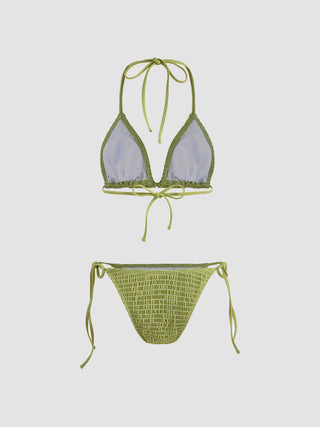 Solid Smocked Triangle Bikini Set