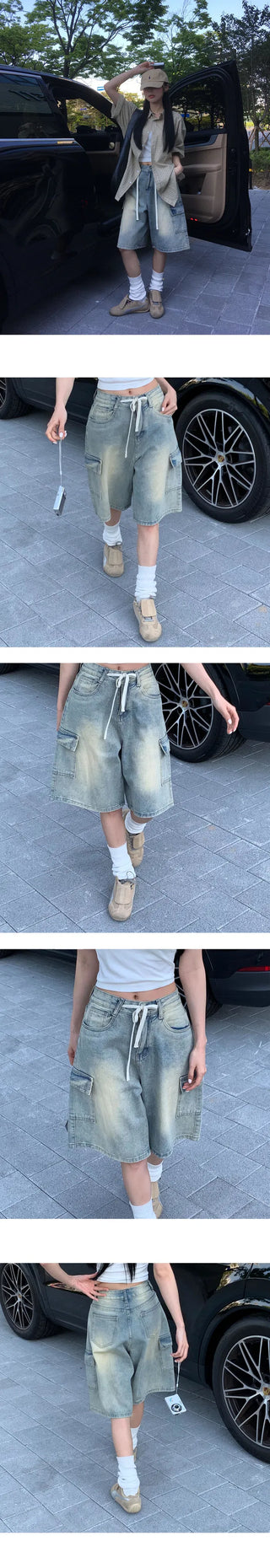 Strappy Bermuda Denim Pants - 2 Colors