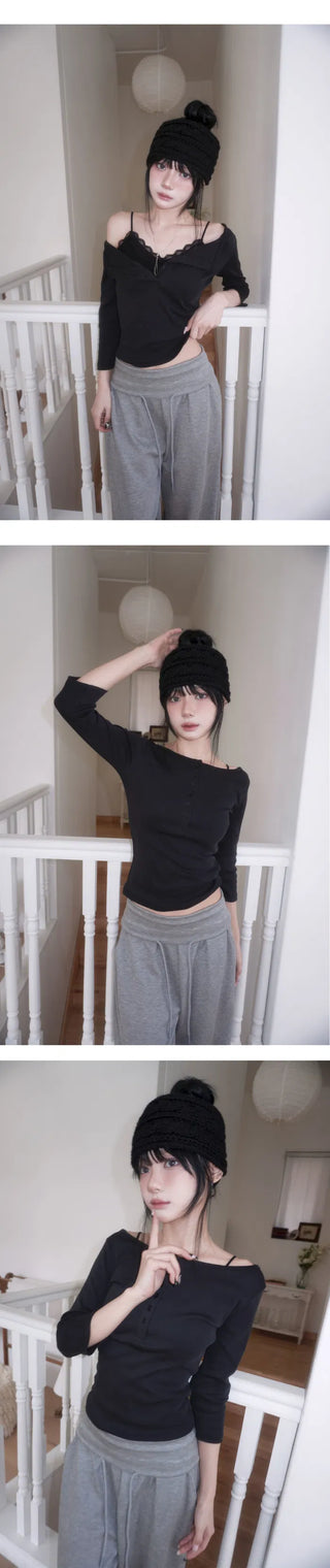 MADE MOMU BASIC Henley Neck Sleeve T-shirt - 4 colors