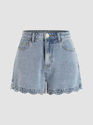 Solid Wave Trim Jean Shorts