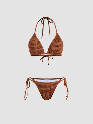Solid Smocked Triangle Bikini Set