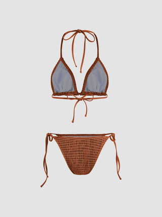 Solid Smocked Triangle Bikini Set