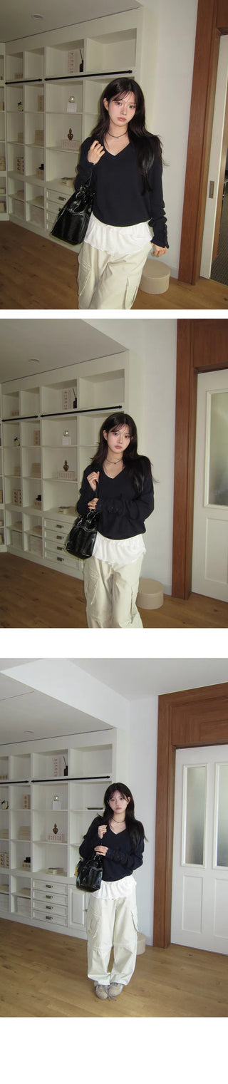 Molded Sleeve Button V-Neck Knitwear MTM - 2 Colors