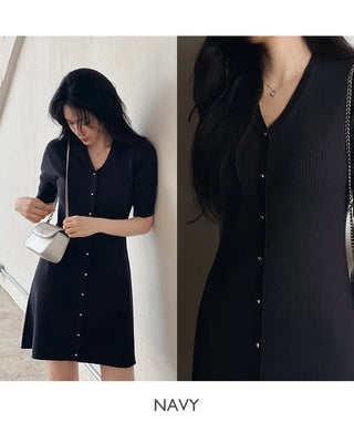 Special Rib Button Knit Dress