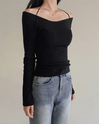2-Way Tie Halter Neck Slim Knit