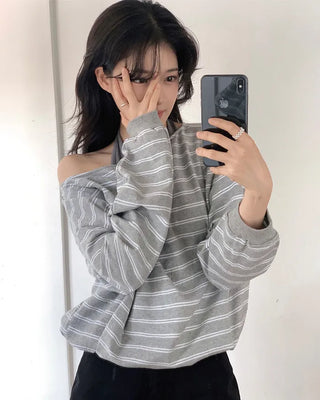 Striped off-shoulder sweatshirt