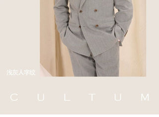 [CULTUM] Herringbone Peak Lapel Double Breasted Suit