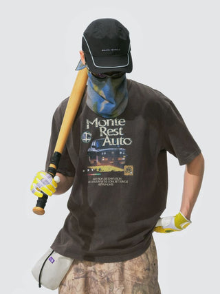 [Monterest] Washed Cotton Racing Print T-Shirt