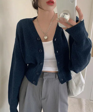 50% Lambswool Semi-Crop Knitwear Cardigan