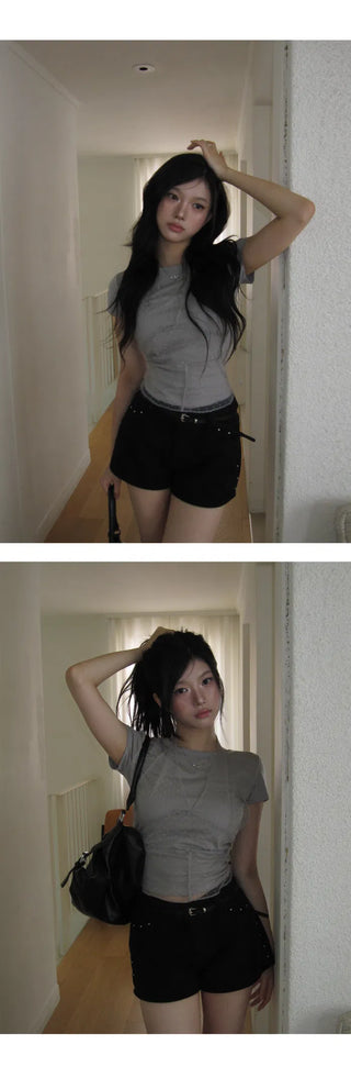 Mute Halter Short Sleeve Layered Set - 2 Colors