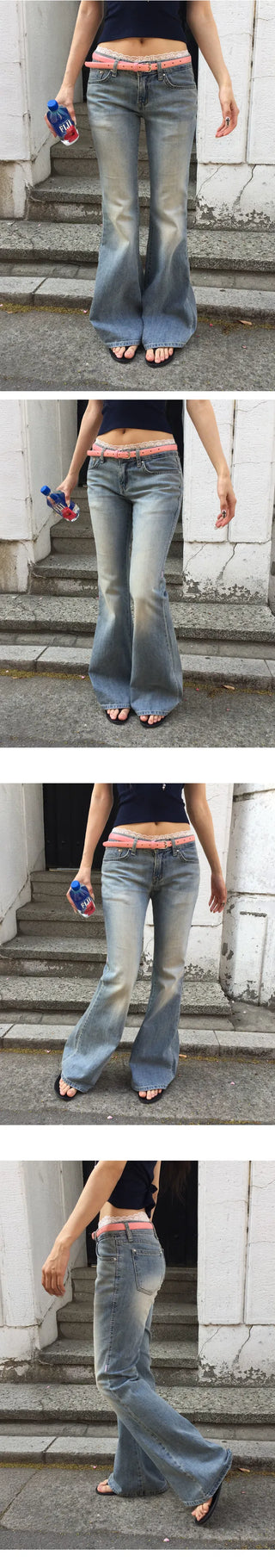 Pink Stitch Low-Rise Flared Pants