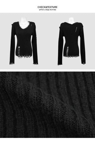 Damage Off Long Ribbed Knitwear - 3 colors