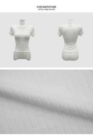 Ribbon Lace Punching Short Sleeve Knitwear Tee