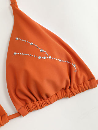 12 Zodiac Signs Rhinestone Halter Triangle Bikini Swimsuit