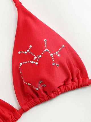 12 Zodiac Signs Rhinestone Halter Triangle Bikini Swimsuit