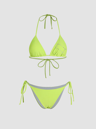 12 Zodiac Signs Rhinestone Halter Triangle Bikini Swimsuit