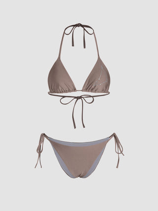 12 Zodiac Signs Rhinestone Halter Triangle Bikini Swimsuit