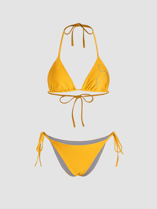 12 Zodiac Signs Rhinestone Halter Triangle Bikini Swimsuit