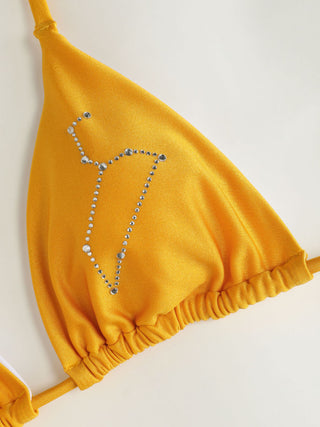12 Zodiac Signs Rhinestone Halter Triangle Bikini Swimsuit