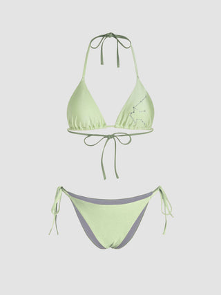 12 Zodiac Signs Rhinestone Halter Triangle Bikini Swimsuit