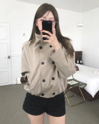 (2 colors) High-neck cropped trench coat outerwear