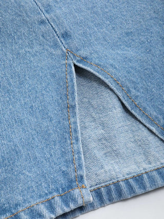 Denim Mid Waist Split Mini Skort