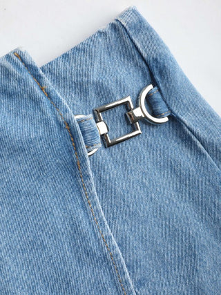 Denim Mid Waist Split Mini Skort