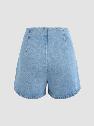 Denim Mid Waist Split Mini Skort