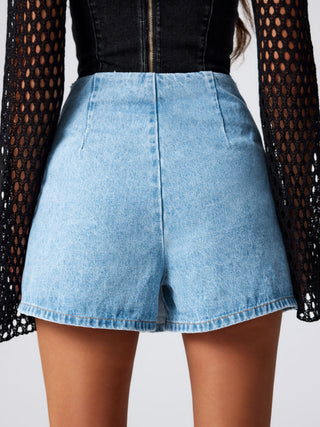 Denim Mid Waist Split Mini Skort