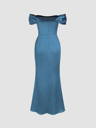 Satin Sculptural Ruched Off-shoulder Mermaid Maxi Dress