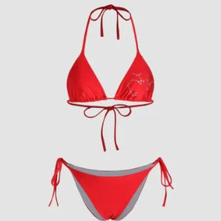 12 Zodiac Signs Rhinestone Halter Triangle Bikini Swimsuit