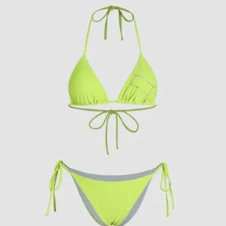 12 Zodiac Signs Rhinestone Halter Triangle Bikini Swimsuit