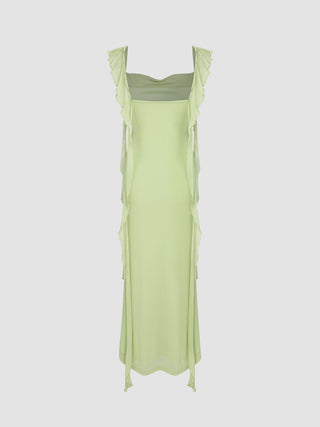 Mesh Ruffle Hem Maxi Dress