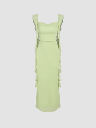 Mesh Ruffle Hem Maxi Dress